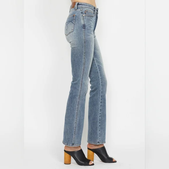 Judy Blue Tummy Control High-Rise Slim Bootcut Regular Inseam Jeans Denim Pants - Picture 8 of 16